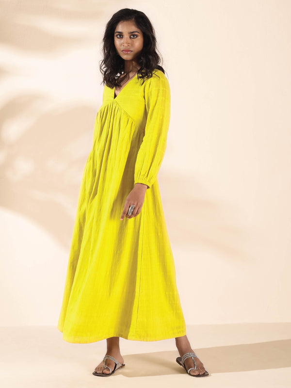 trueBrowns Lime Cotton Dobby Flared Dress - Distacart