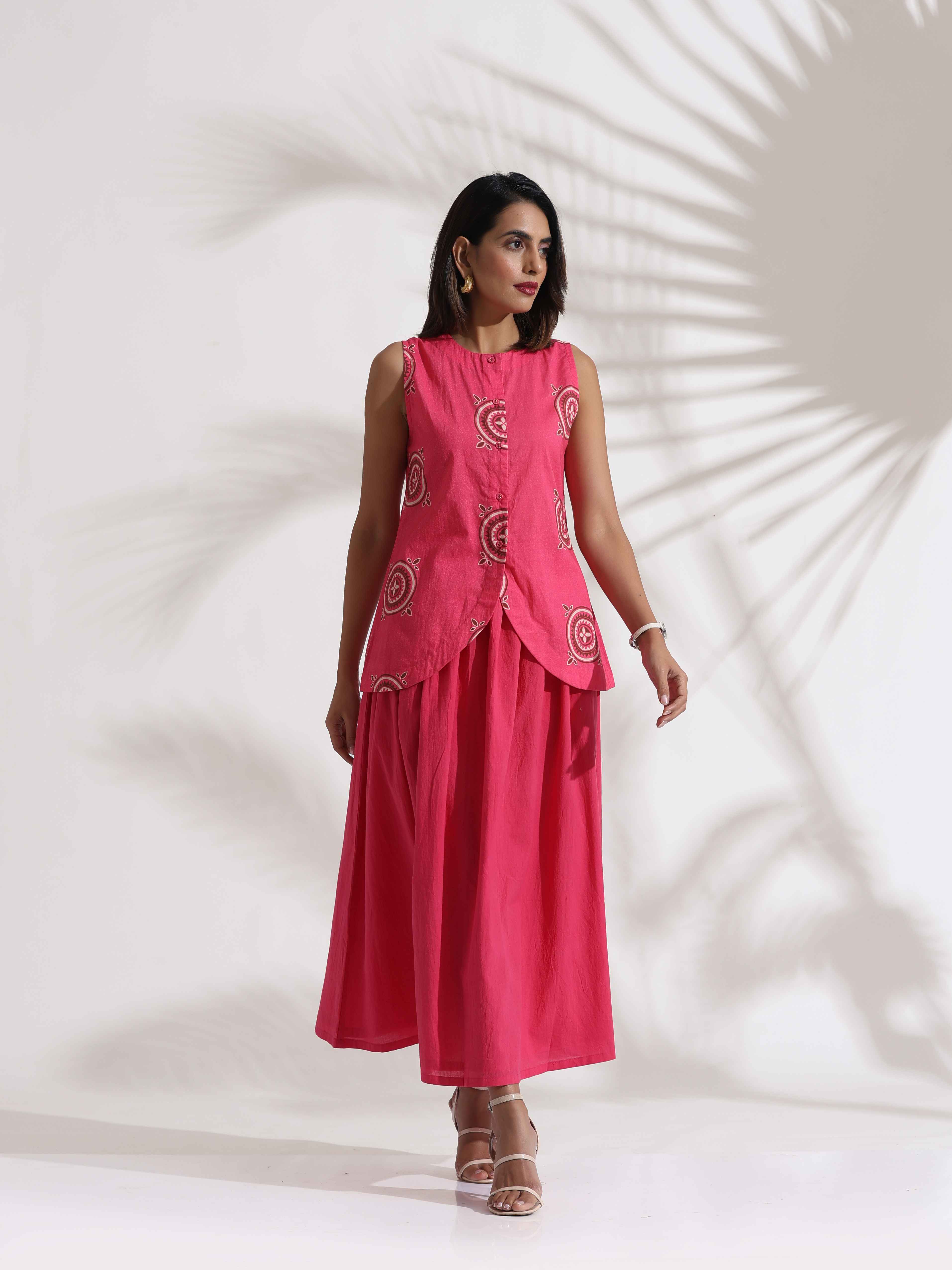 trueBrowns Pink Cotton Skirt Co-ord Set - Distacart