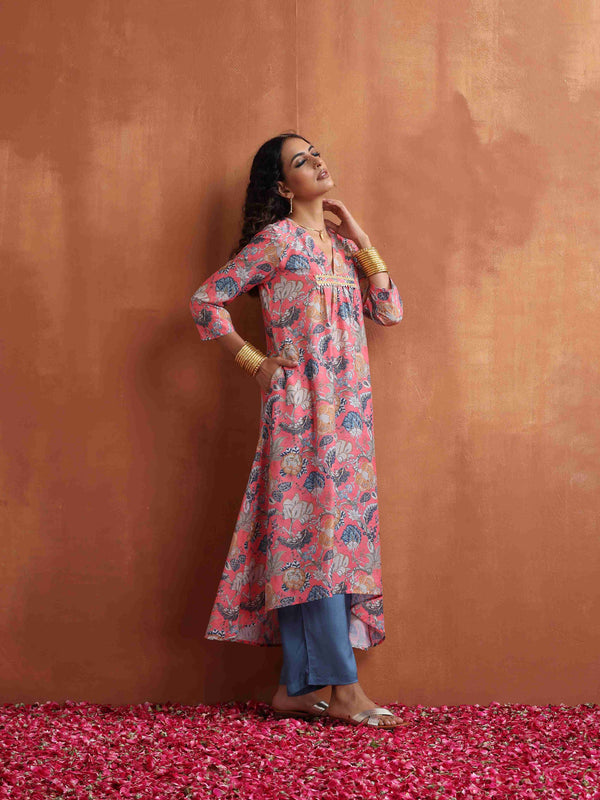 trueBrowns Orange Print A-line Kurta Set - Distacart