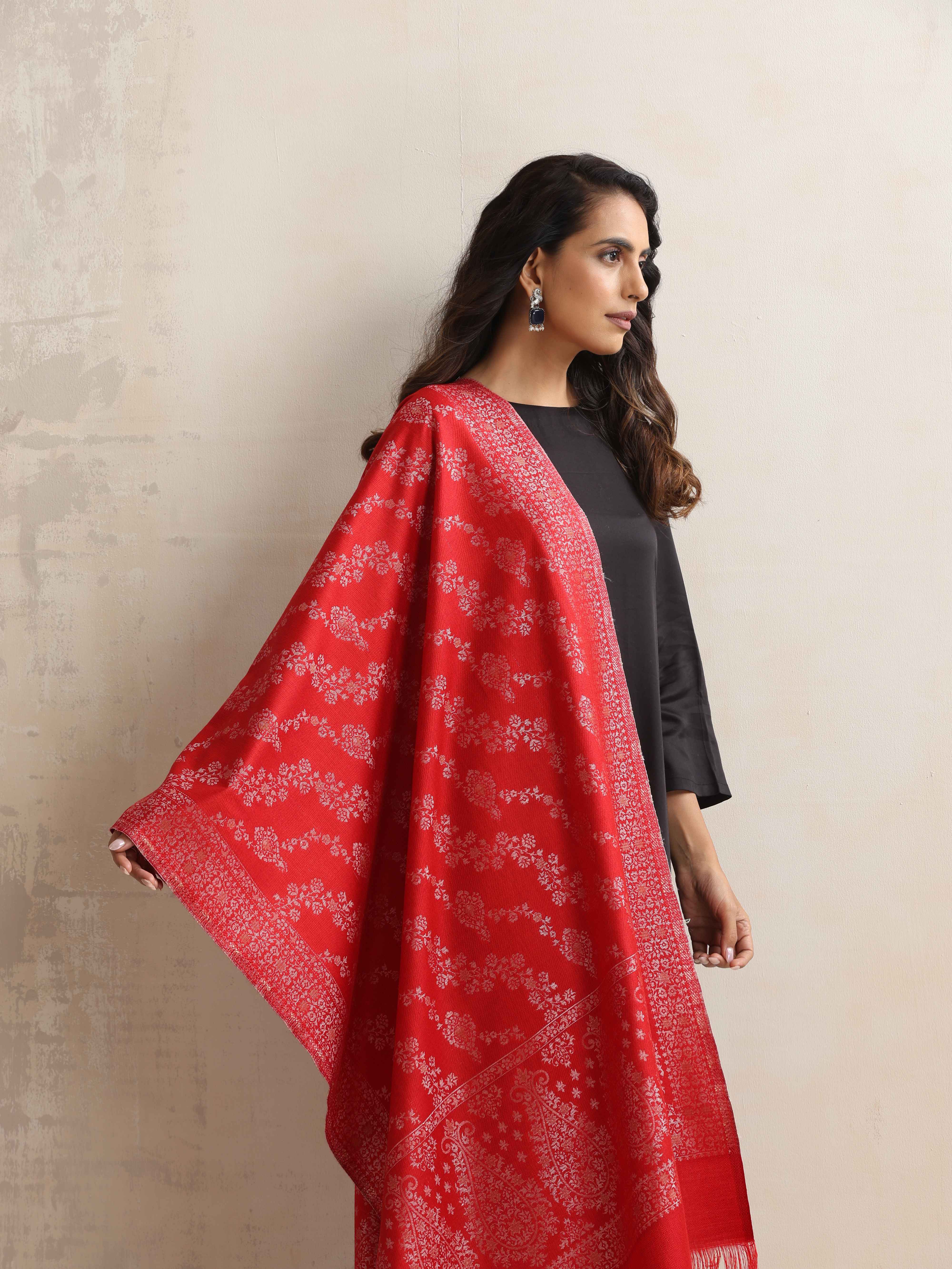 trueBrowns Red Woollen Stole - Distacart