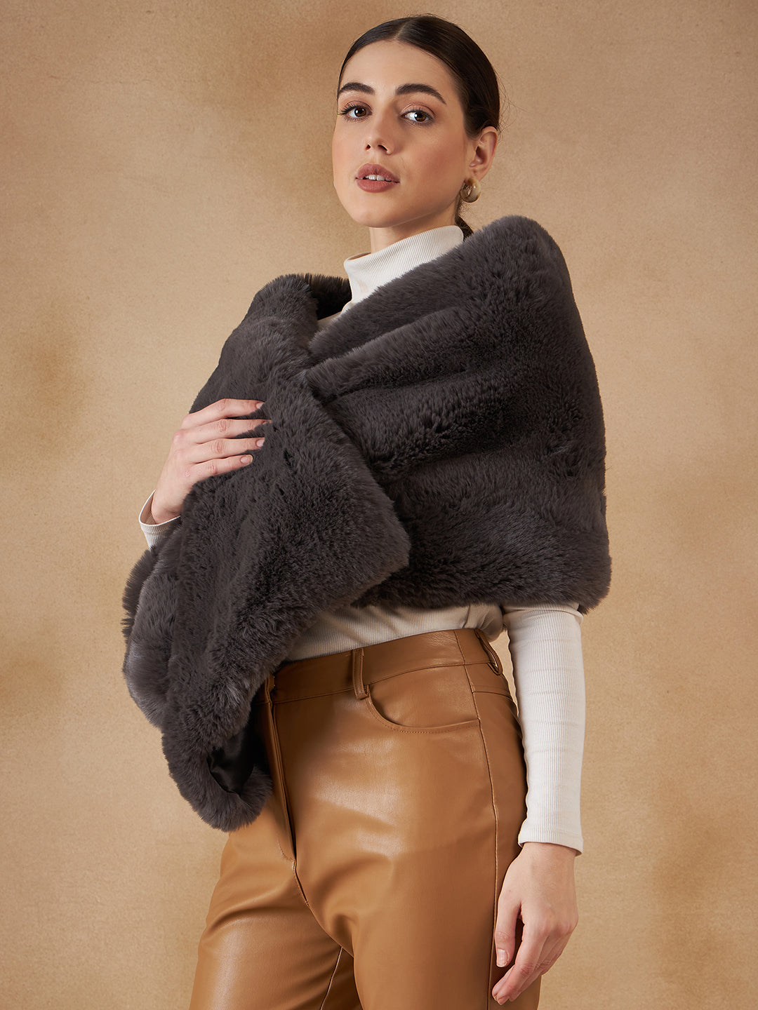InWeave Slaty Grey Long Faux Fur Cape - Distacart