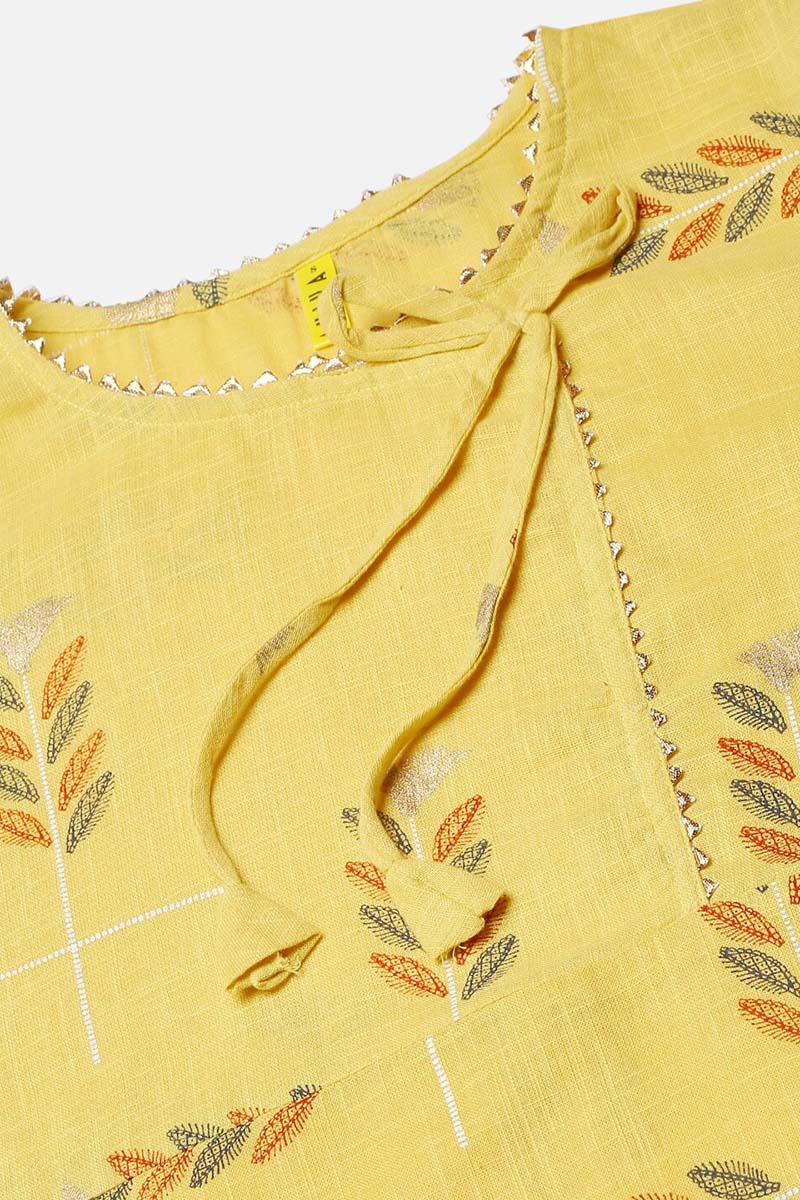 Ahika Yellow Cotton Ethnic Motifs Kurta Set - Distacart