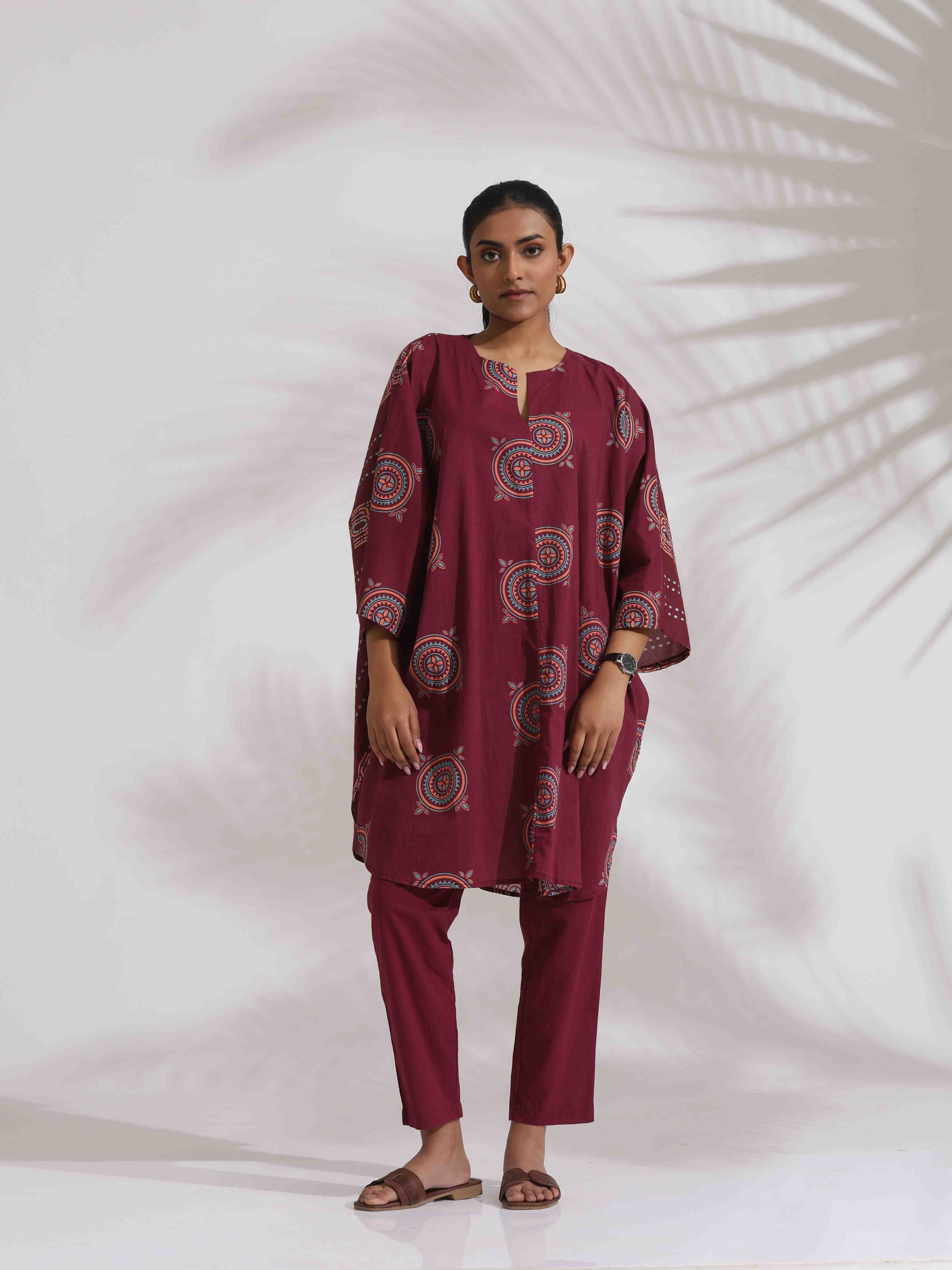 trueBrowns Purple Cotton Print Kurta Co-ord Set - Distacart