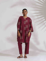 Thumbnail for trueBrowns Purple Cotton Print Kurta Co-ord Set