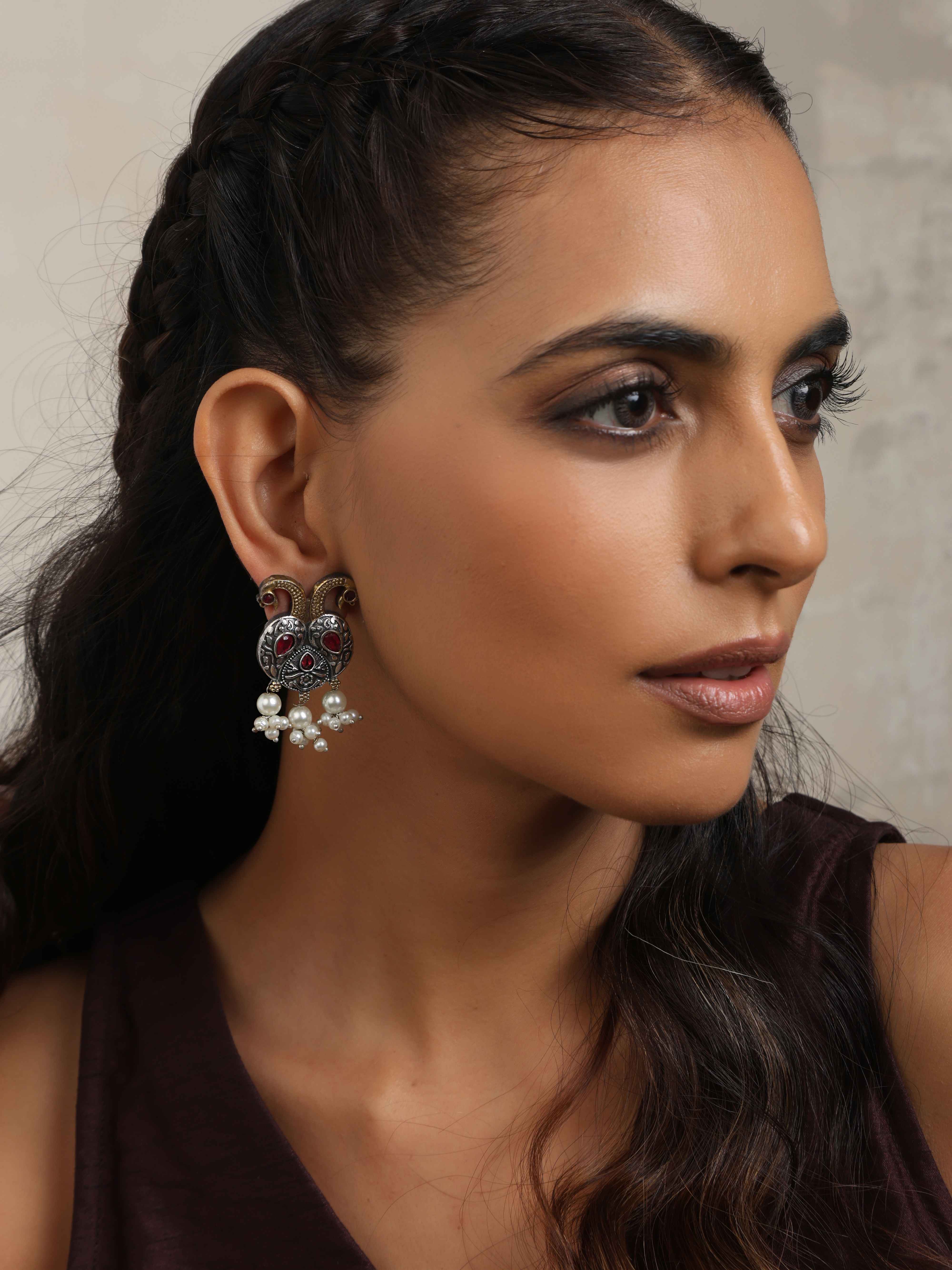 trueBrowns Silver Gold Tone Peacock Stud Earrings - Distacart