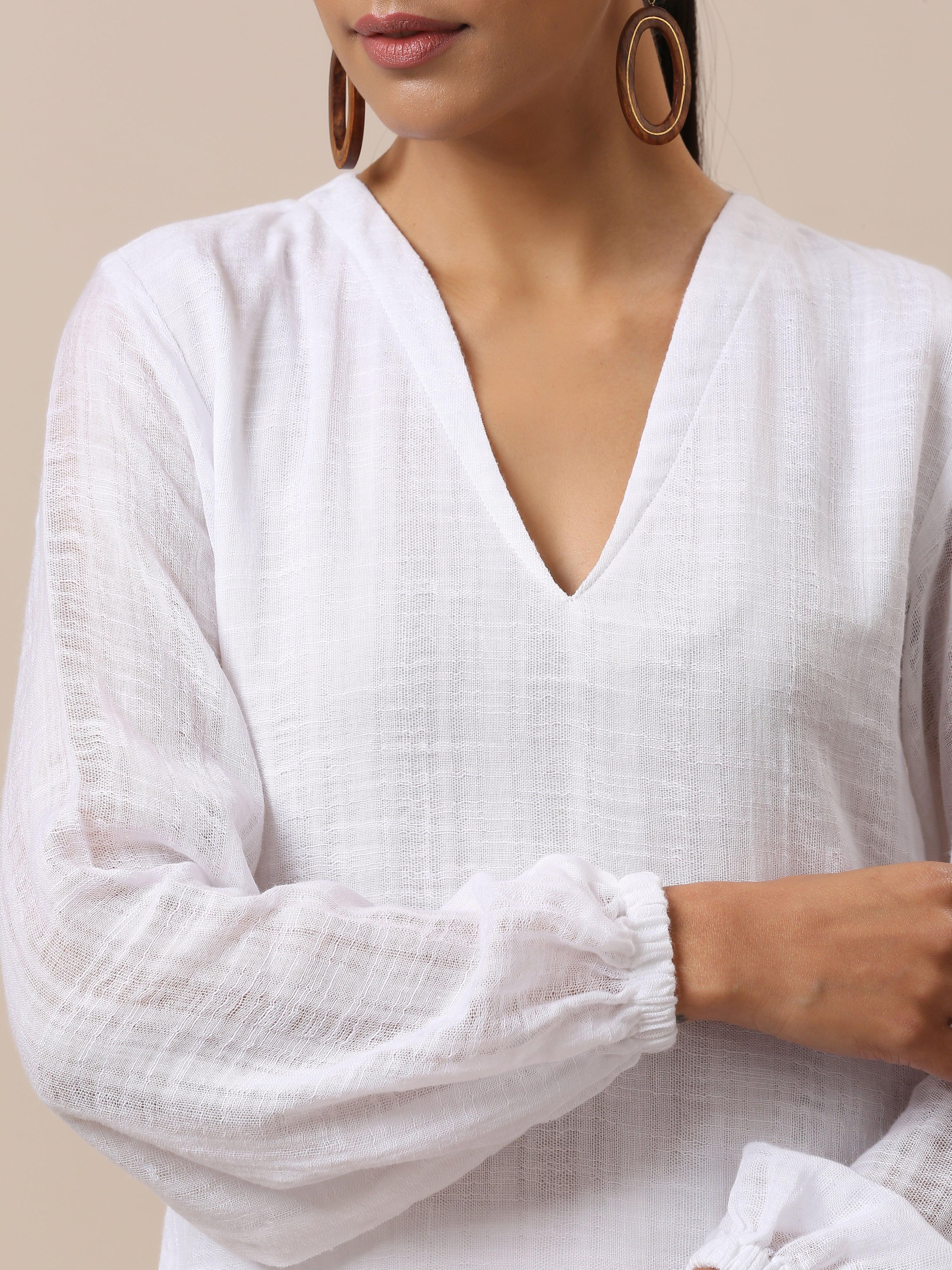 trueBrowns Gauze White Short Co-Ord Set - Distacart