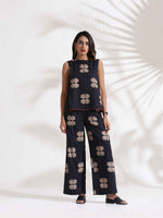 Thumbnail for trueBrowns Black Cotton Print Top & Flared Pants Co-ord Set