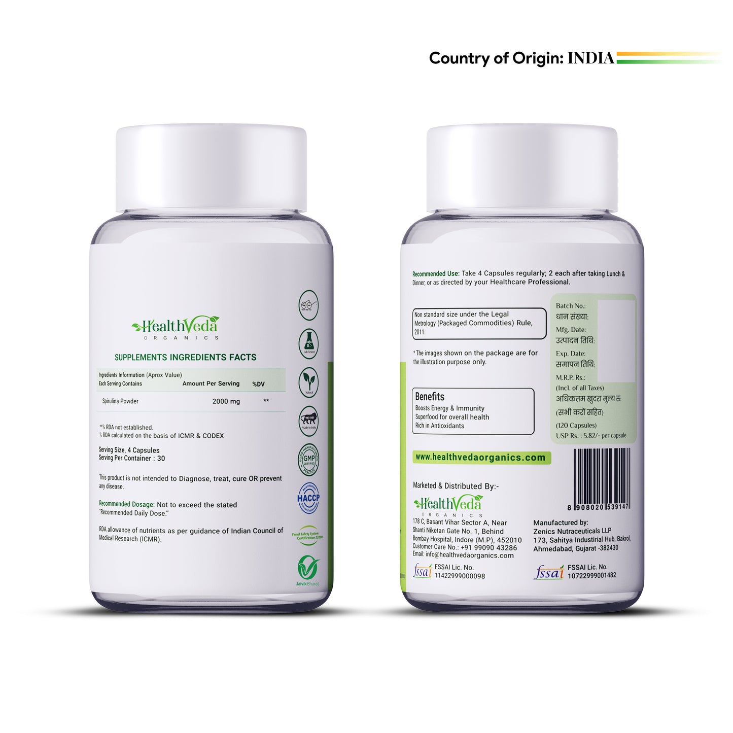 Health Veda Organics Spirulina Capsules - Distacart