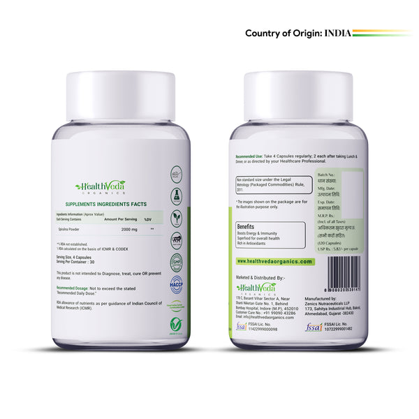 Health Veda Organics Spirulina Capsules - Distacart