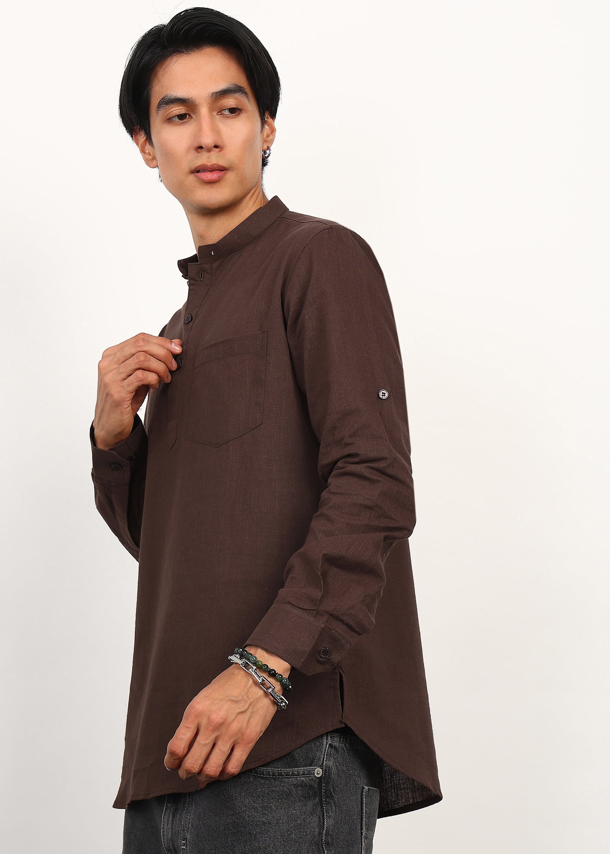 Fabmade Cocoa Drift Linen Short Kurta - Distacart
