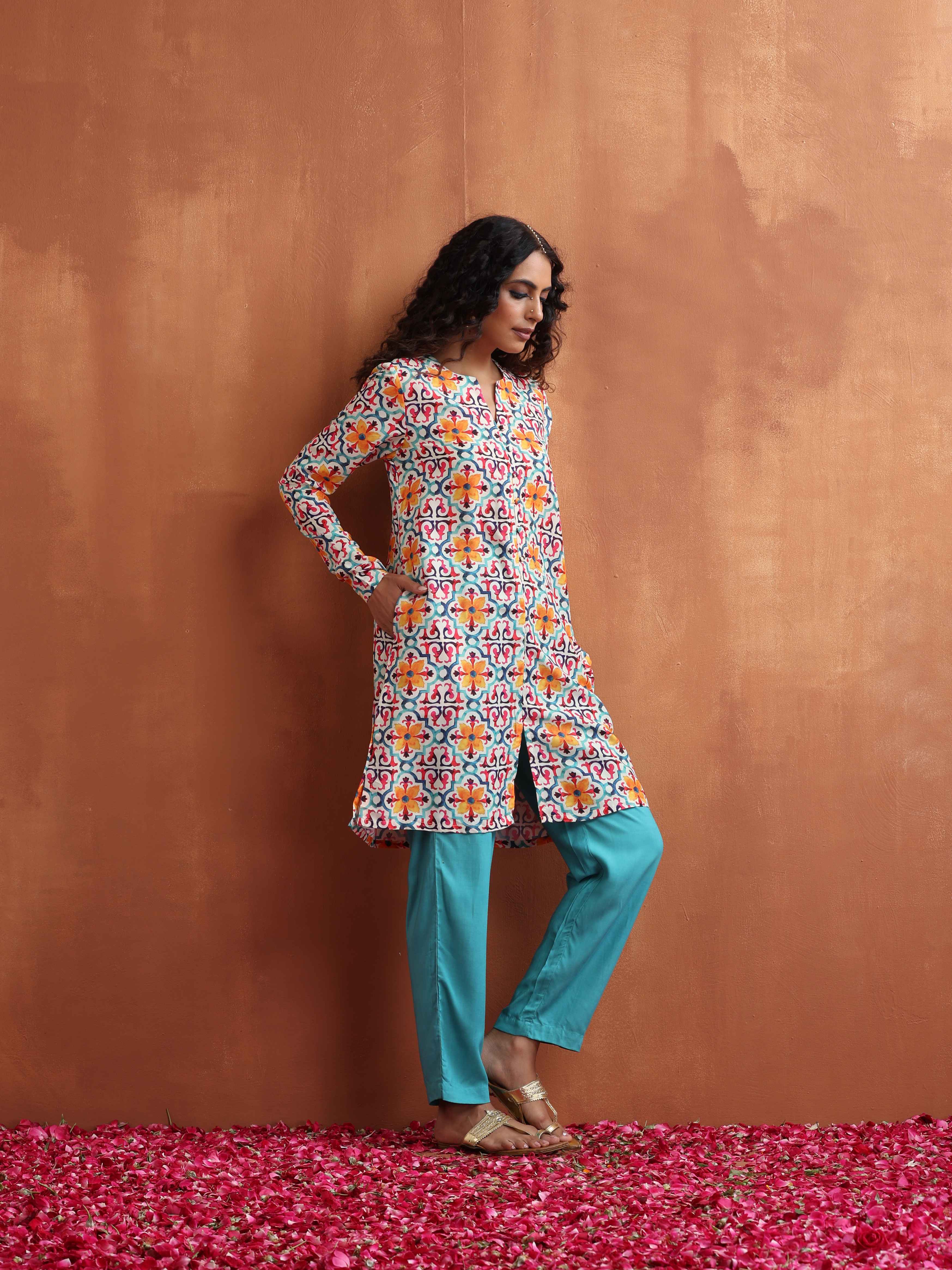 trueBrowns Off White Print Kurta Co-ord Set - Distacart