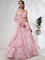 Thumbnail for House of Panchhi Pink Georgette Sequins And Thread Embroidery Lehenga Choli & Dupatta - Distacart