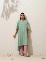 Thumbnail for trueBrowns Mint Green Cotton Linen Kurta Pant Set