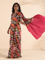 Thumbnail for trueBrowns Cola Pink Muslin Ikat Saree