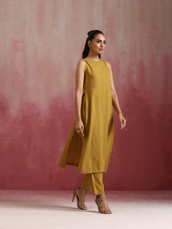 trueBrowns Mustard Cotton Kurta Set - Distacart
