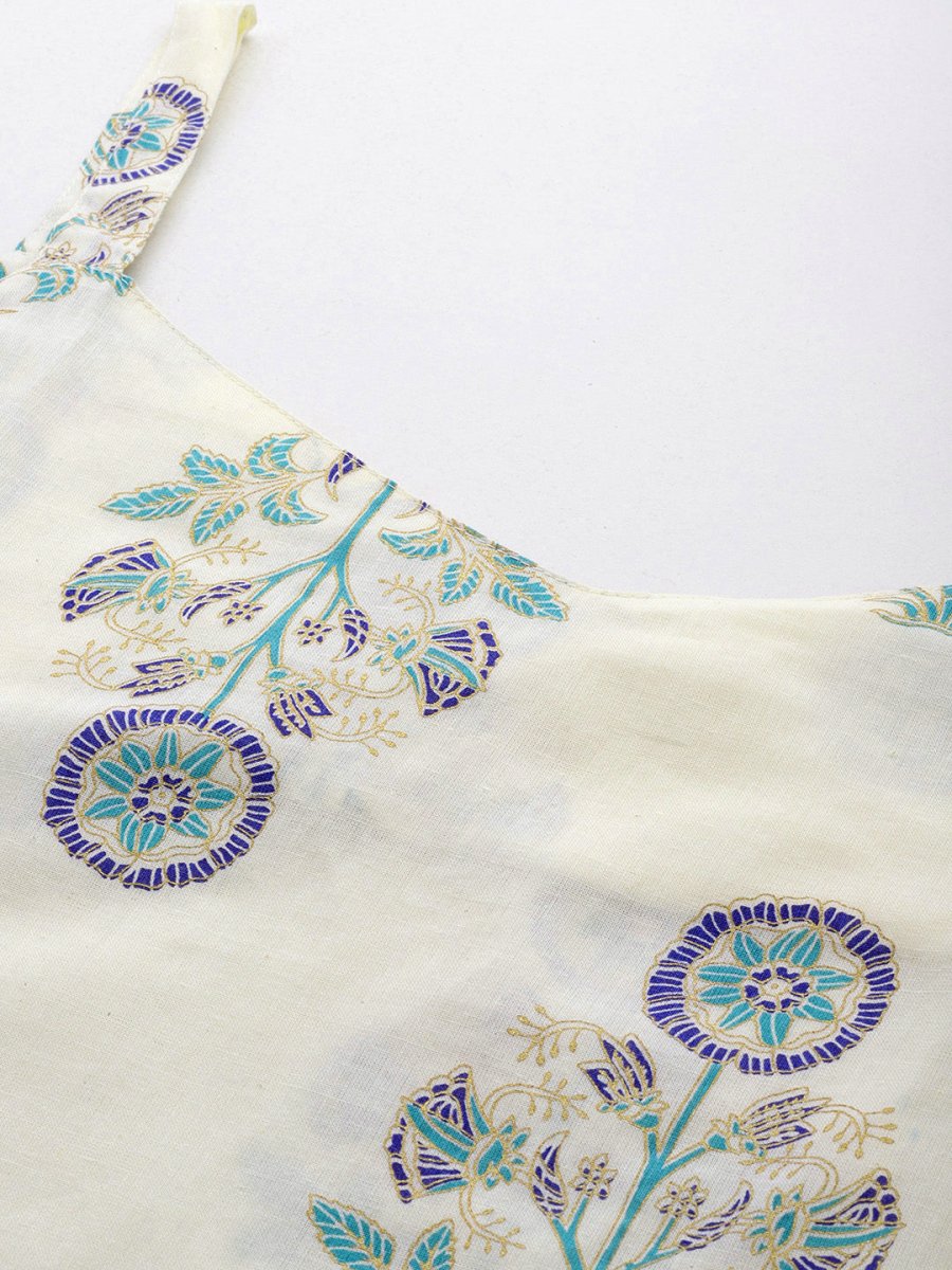 Ahalyaa Floral Printed Regular Pure Cotton Kurta with Trousers & Jacket - Distacart