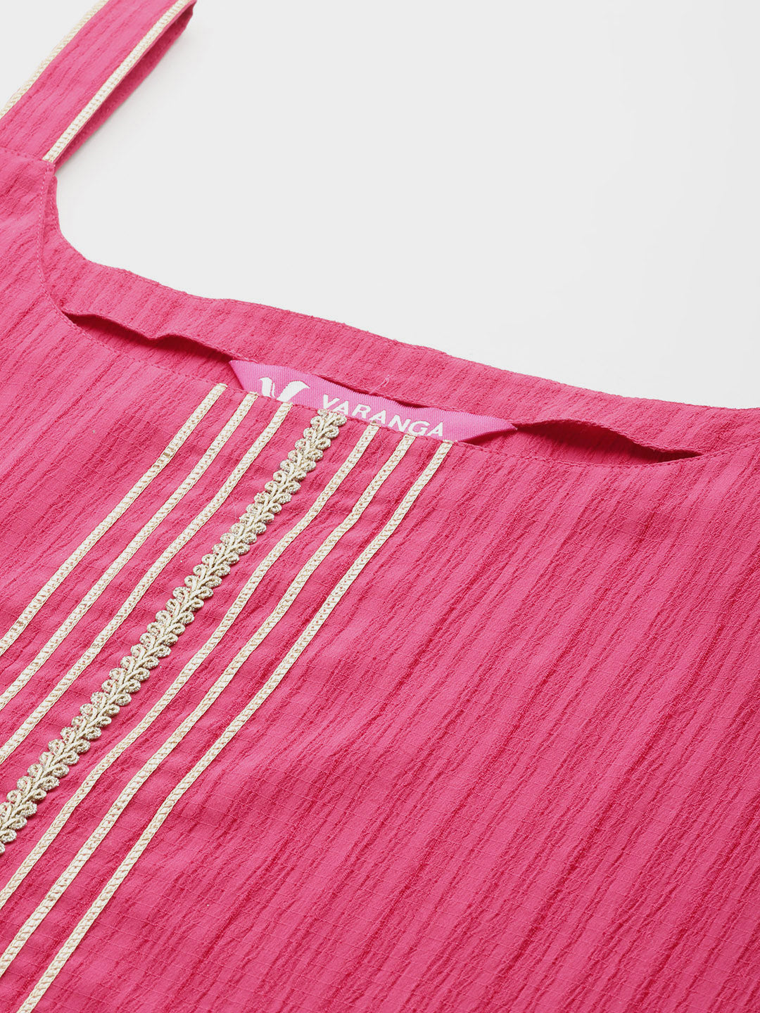 Varanga Women Pink Round Neck, Spaghetti Strap Style Straight Kurta Paired With Tonal Bottom And Dupatta - Distacart