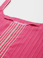 Thumbnail for Varanga Women Pink Round Neck, Spaghetti Strap Style Straight Kurta Paired With Tonal Bottom And Dupatta - Distacart