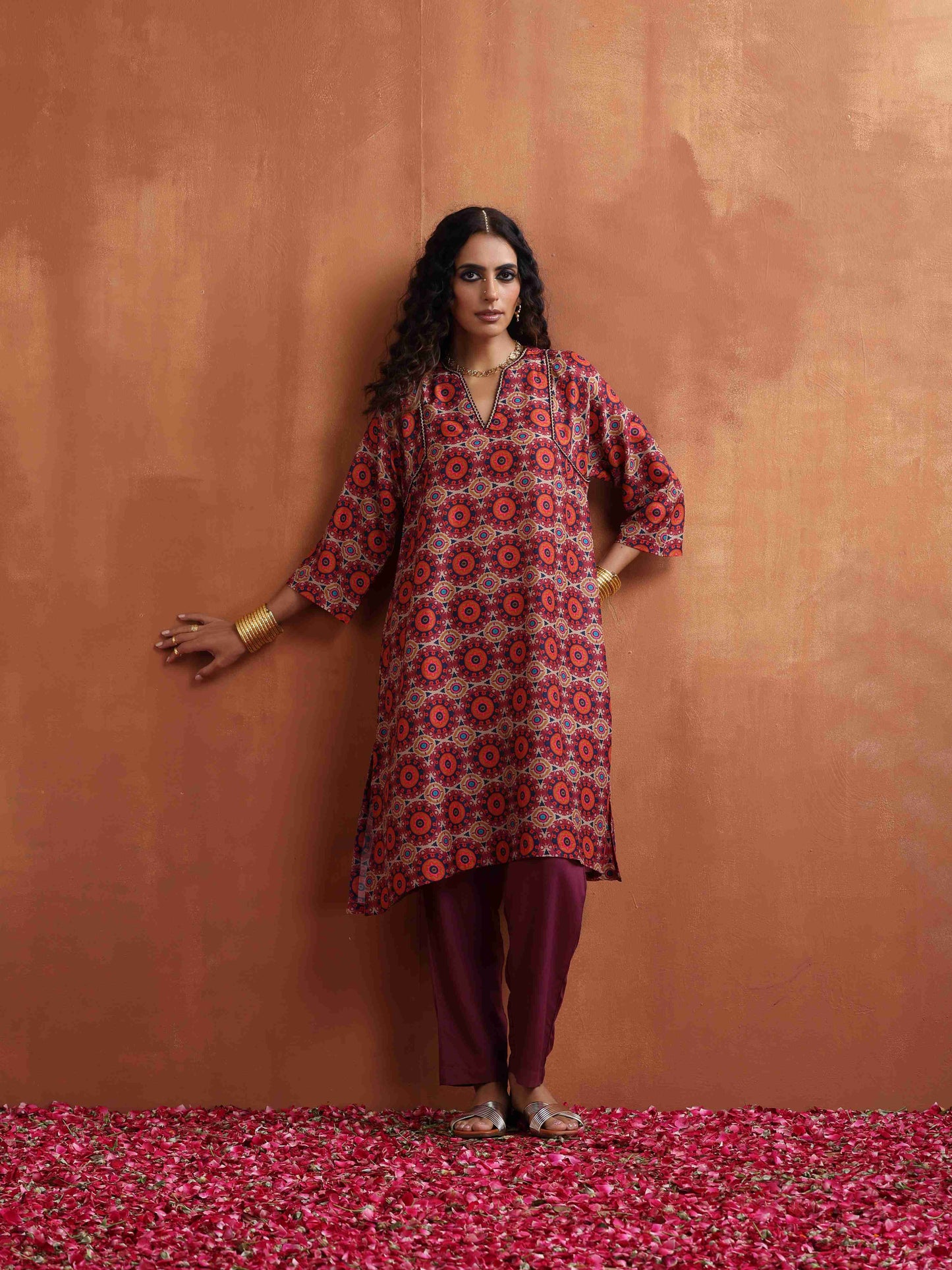 trueBrowns Beige Mandala Print Kurta Co-ord Set - Distacart
