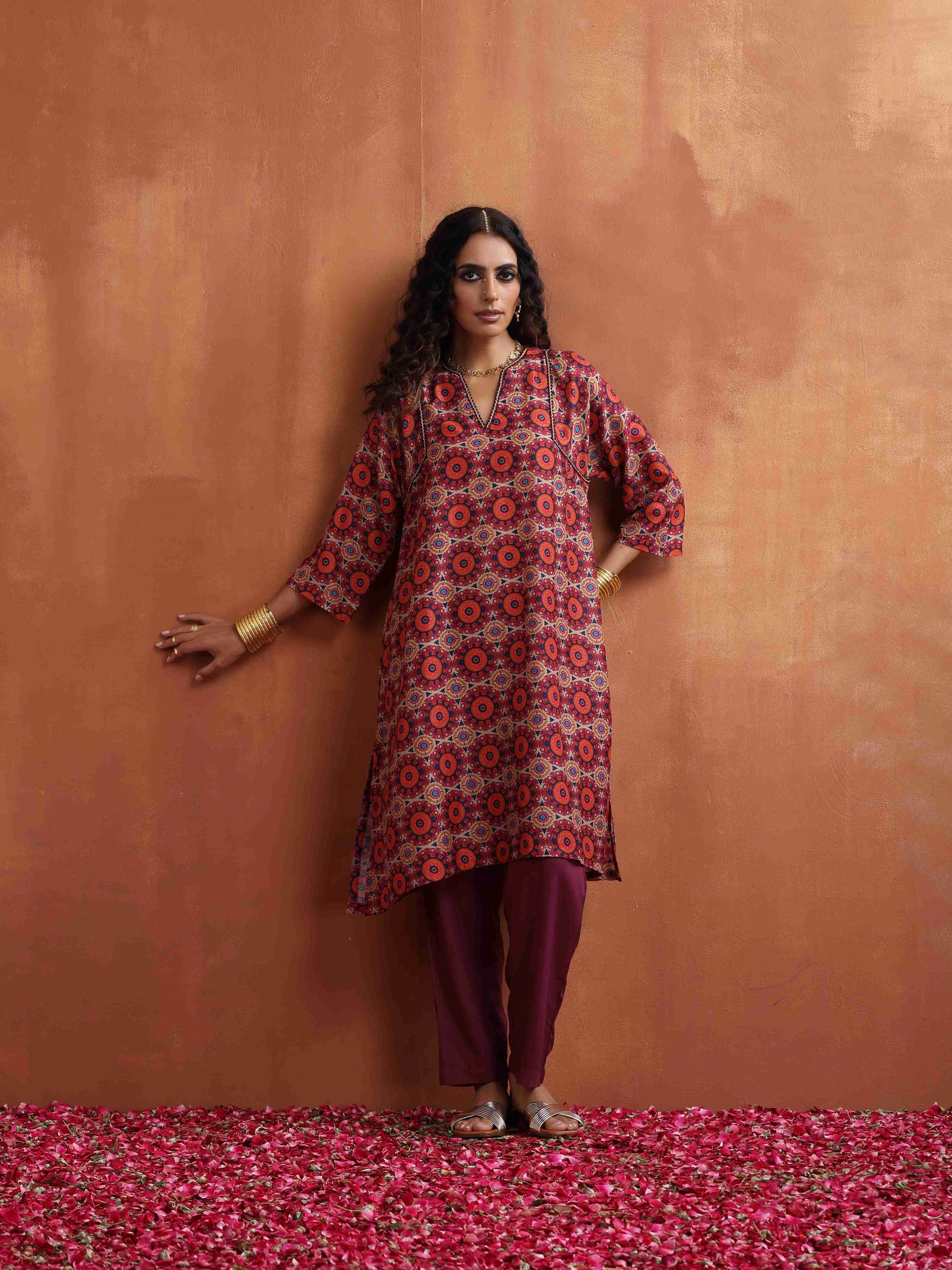 trueBrowns Beige Mandala Print Kurta Co-ord Set - Distacart