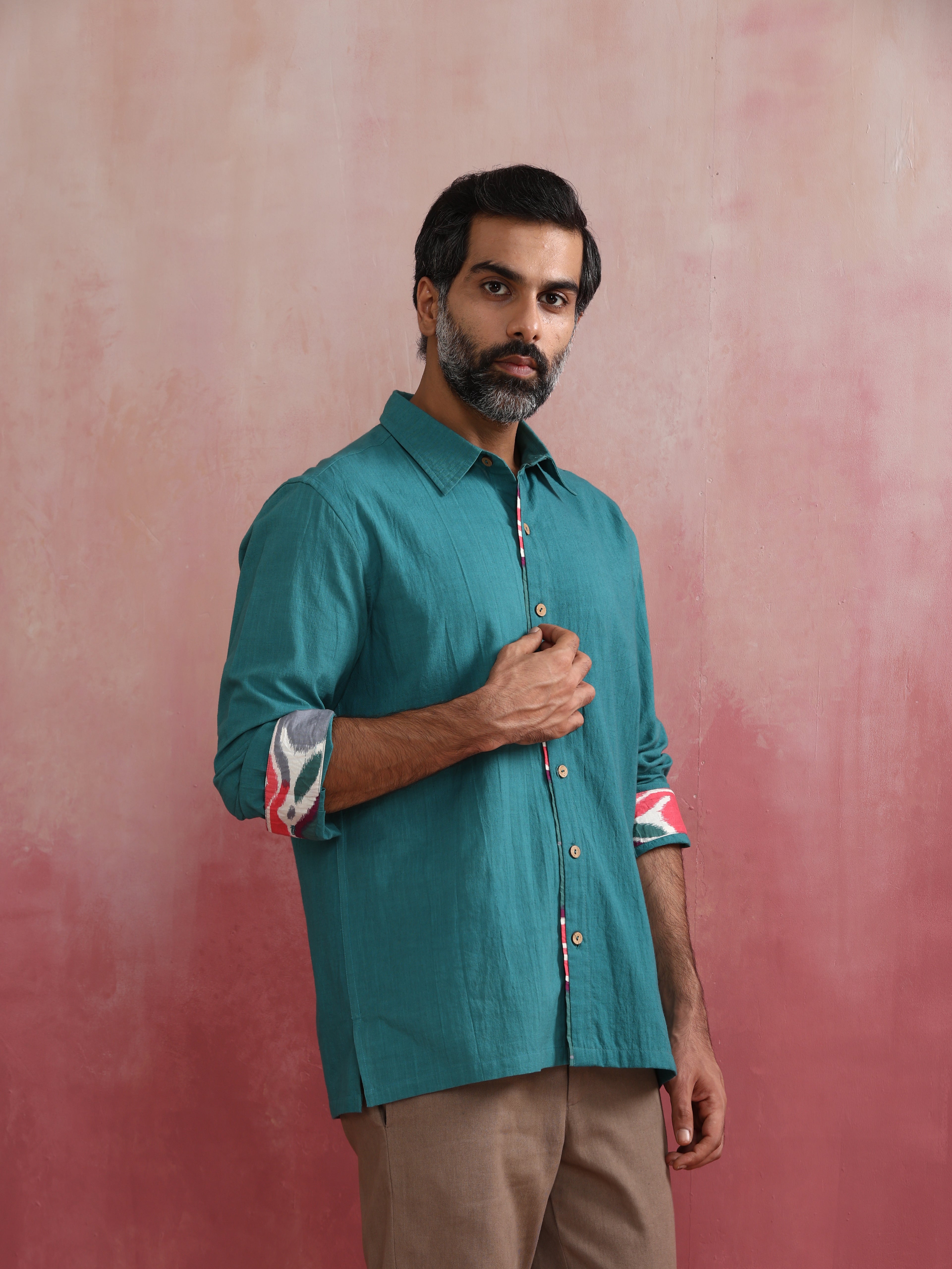 trueBrowns Men's Teal Cotton Shirt - Distacart