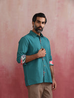 Thumbnail for trueBrowns Men's Teal Cotton Shirt