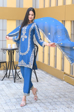 Thumbnail for Teeya Creation Blue Color Chinon Silk Heavy Embroidery Work Fully Stitched Salwar Suit
