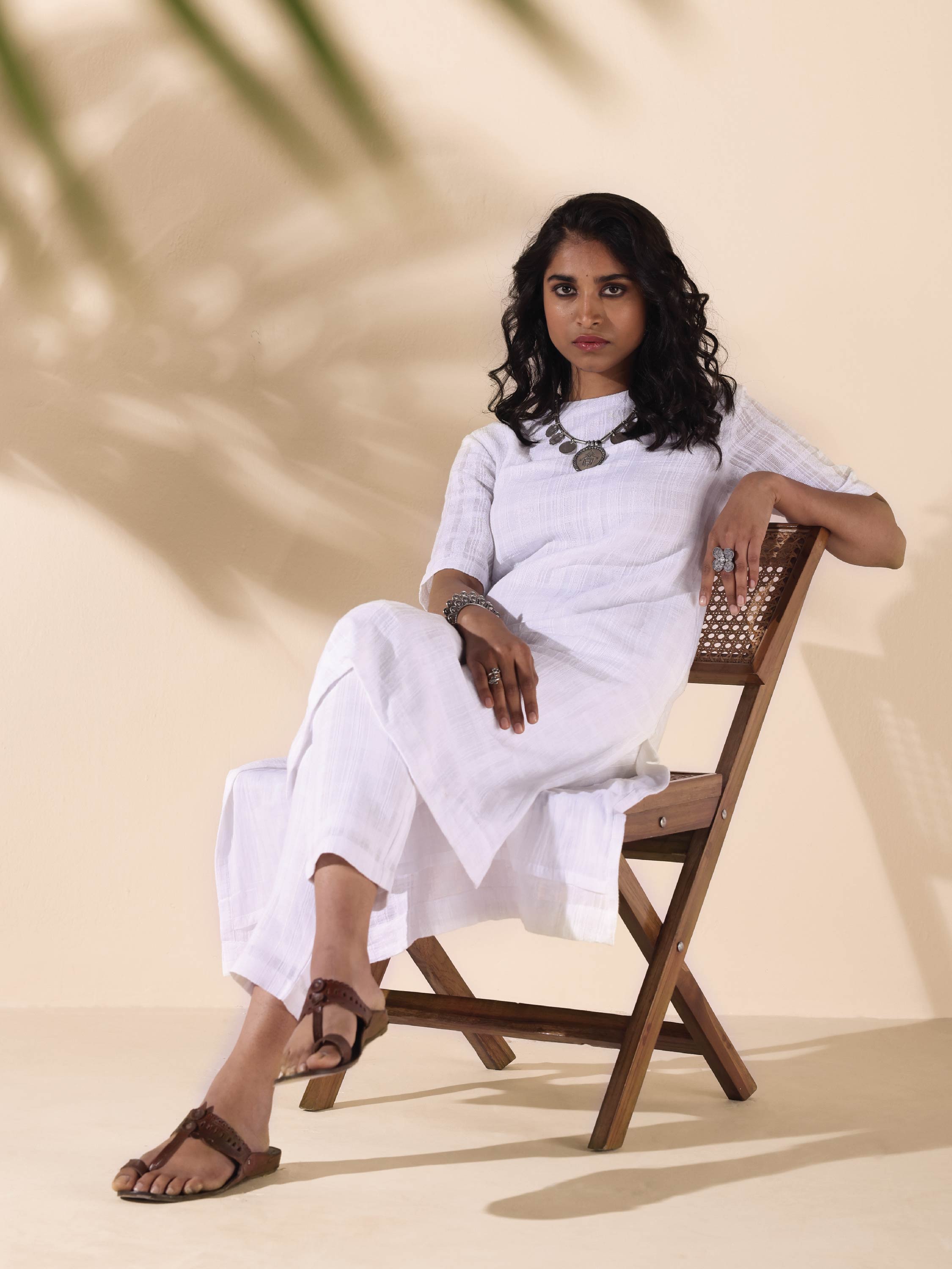 trueBrowns White Cotton Dobby Kurta Pant Set - Distacart