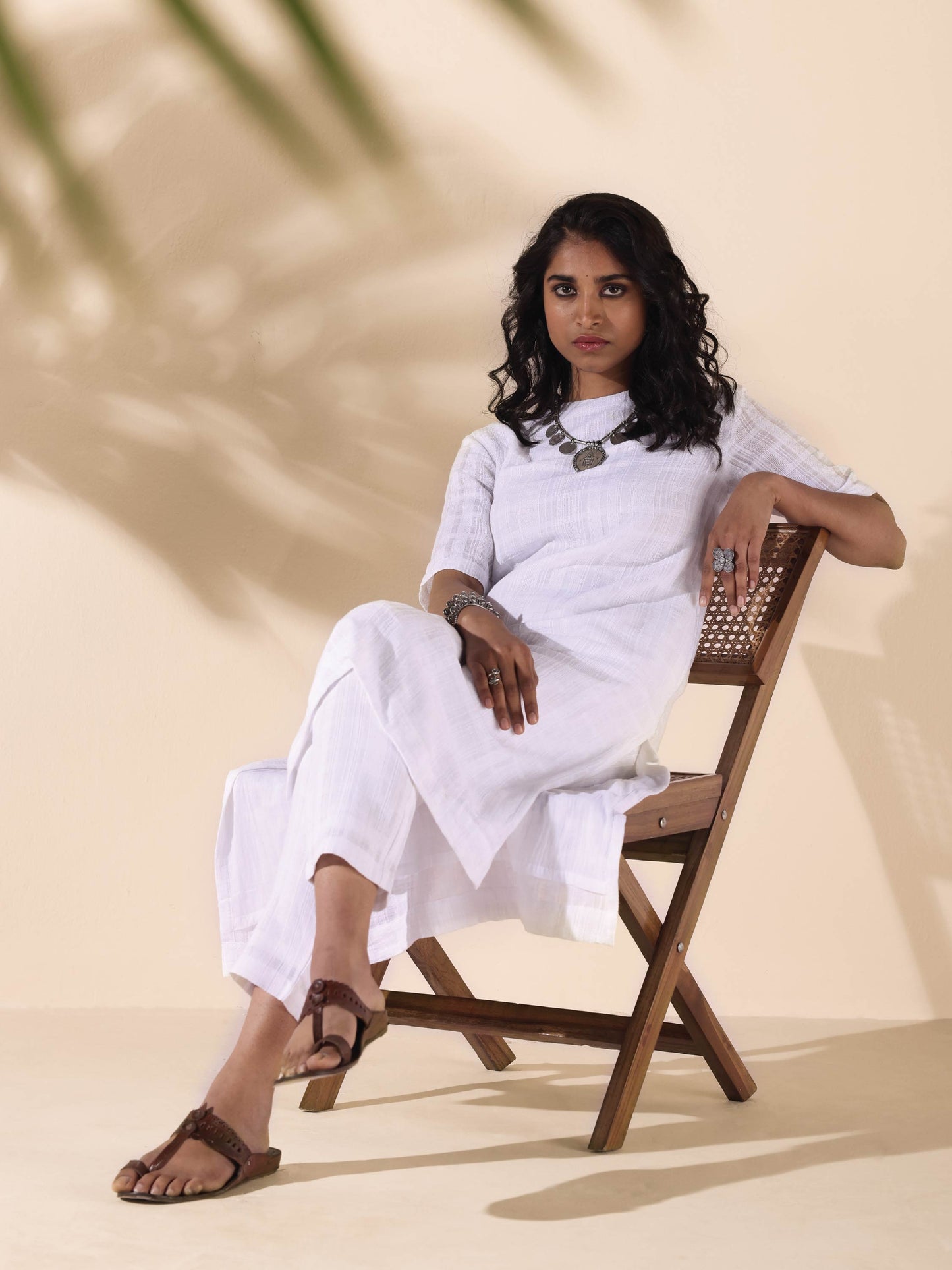 trueBrowns White Cotton Dobby Kurta Pant Set - Distacart