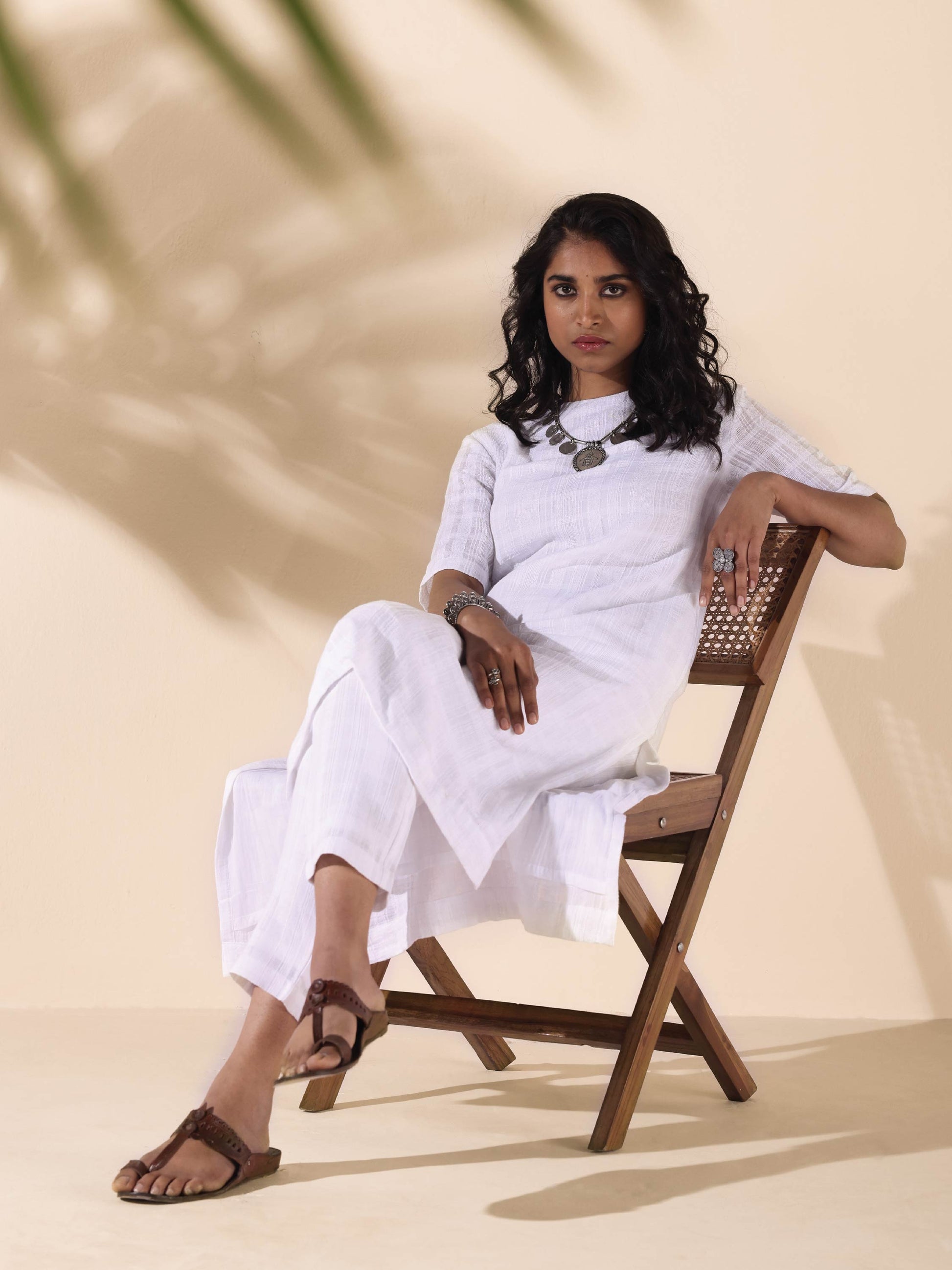 trueBrowns White Cotton Dobby Kurta Pant Set - Distacart