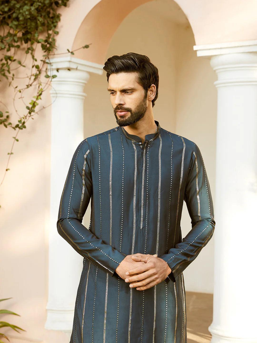 Fabmade Embroidered Regular Sequinned Chanderi Silk Kurta - Distacart