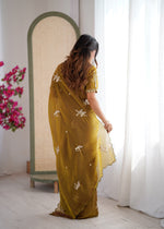 Thumbnail for Evanik Mehendi Mos Silk With Handwork Butterfly Design Saree With Unstitched Blouse