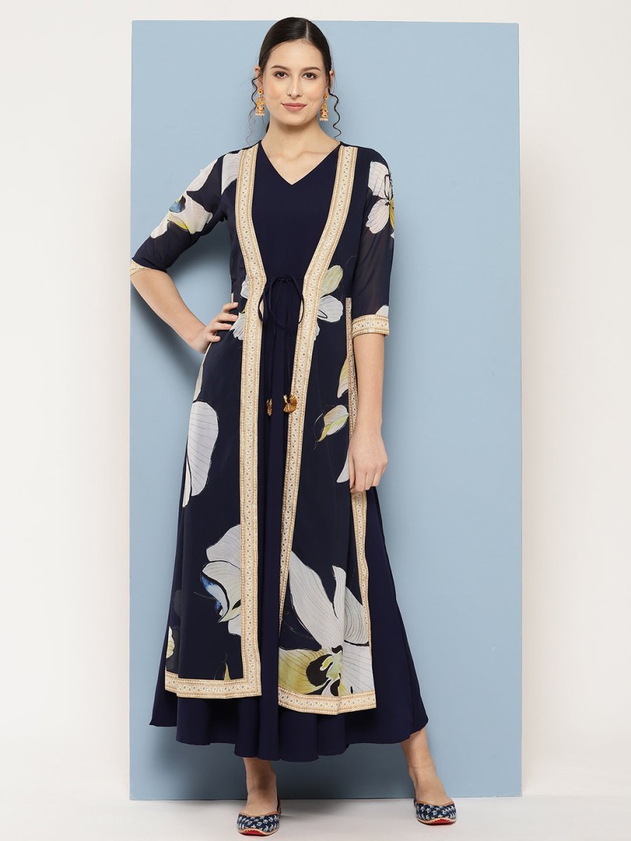 Ahalyaa Floral Printed Maxi Empire Ethnic Dress - Distacart