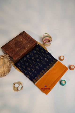 khanduapata Blue & Orange Colour Flower Design Cotton Saree For Women