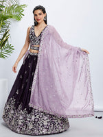 Thumbnail for House of Panchhi Cream Net Cutdana, Sequins And Zarkan Embroidery Lehenga Choli & Dupatta - Distacart