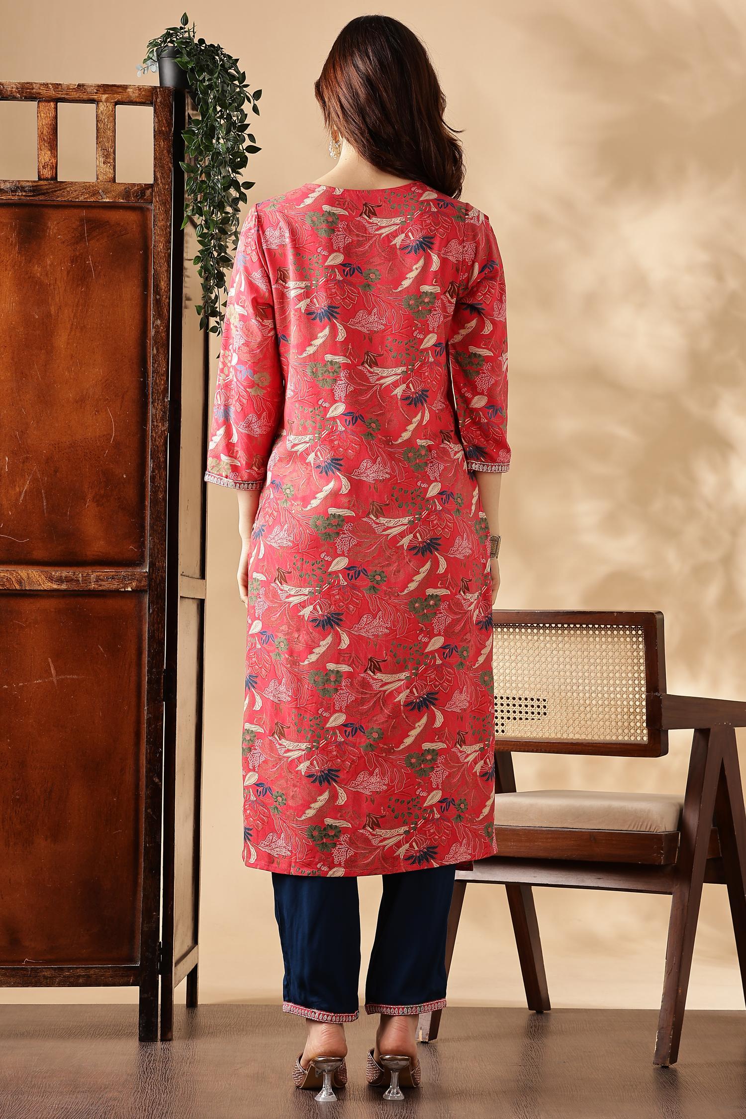 BulBul Alfina Red Rayon Kurta Set with Dupatta