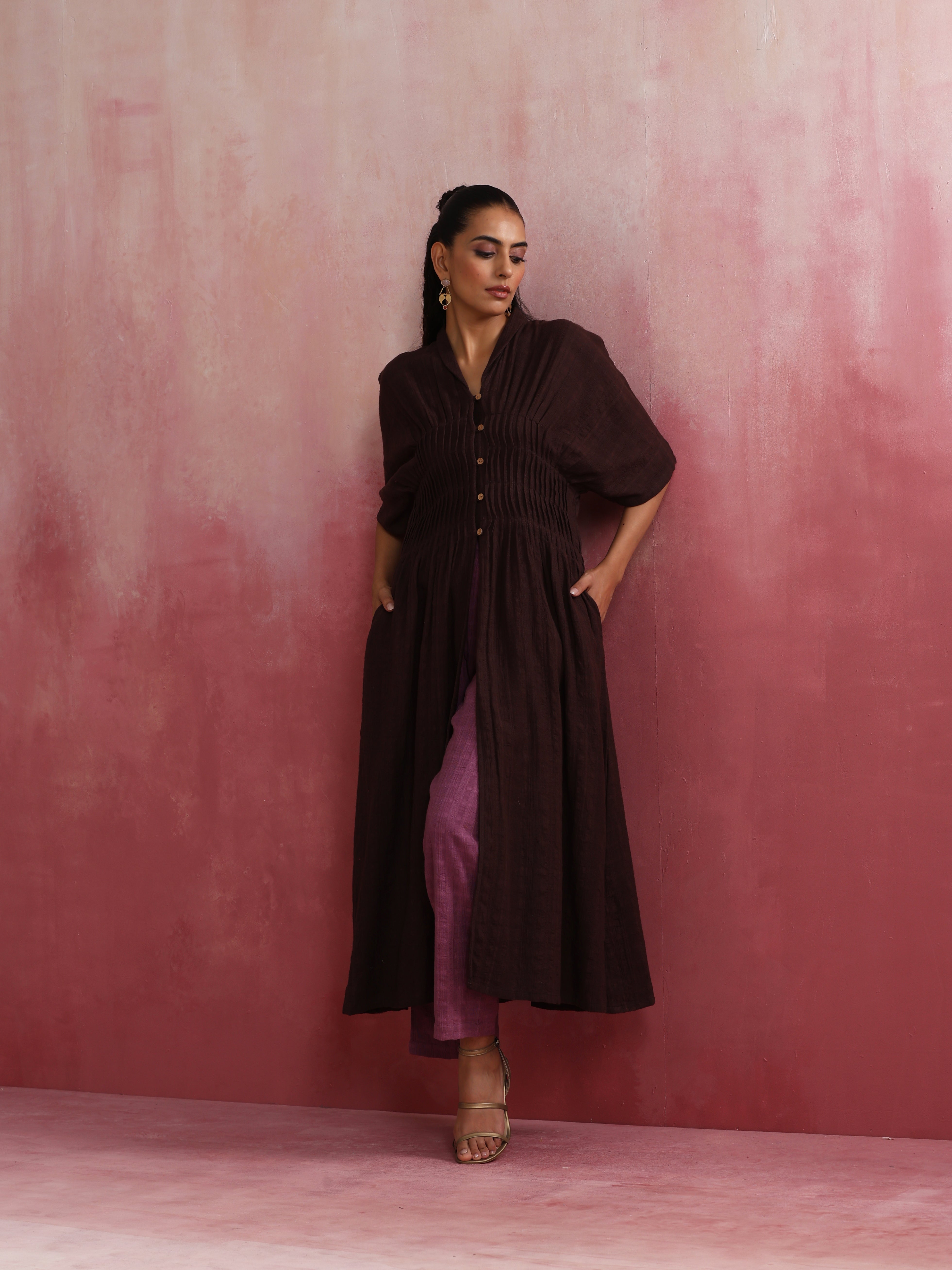 trueBrowns Cola Cotton Dobby Pleated Kurta Set - Distacart