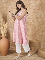 Thumbnail for InWeave Pastel Peach V Neck Aline Kurta Set