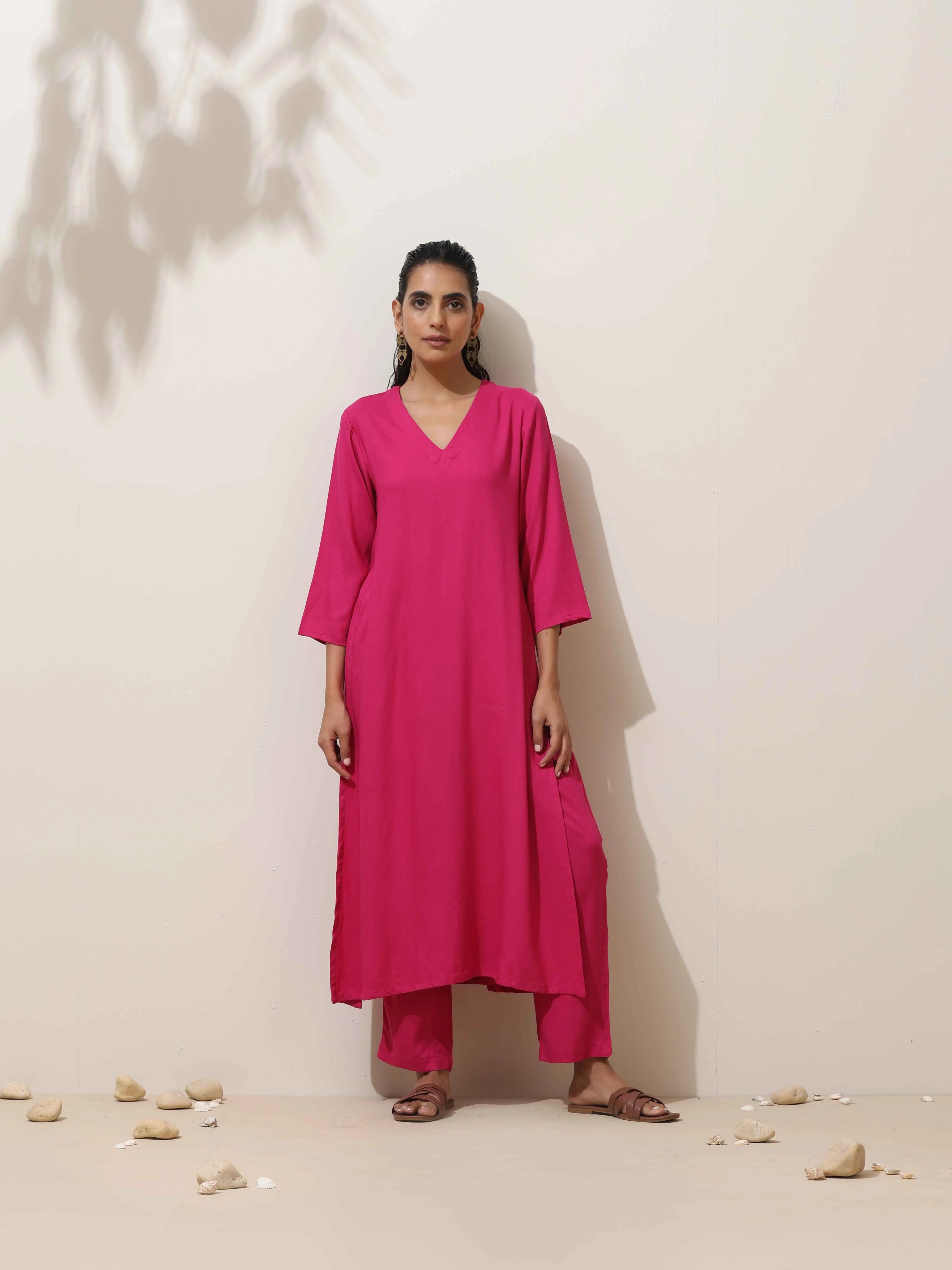 trueBrowns Pink Viscose Kurta Pant Set - Distacart