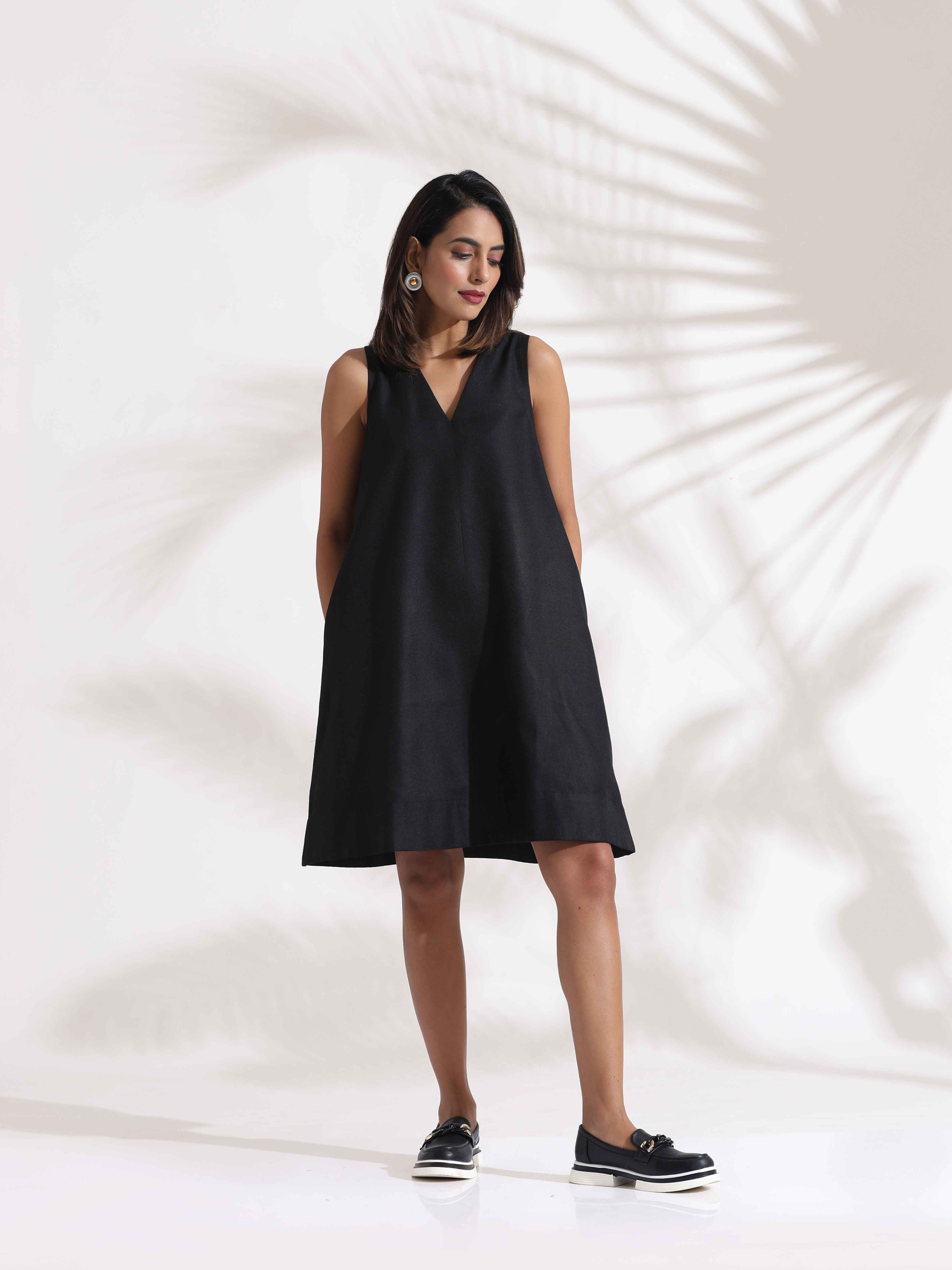 trueBrowns Black Slub Dress - Distacart