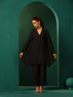 Thumbnail for trueBrowns Black Silk Collar Co-ord Set - Distacart