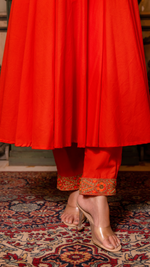 Thumbnail for Pomcha Jaipur Gaurangi Orange Gota Embroidery Cotton Anarkali Set