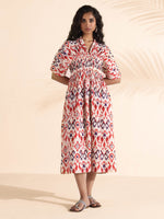 Thumbnail for trueBrowns Carrot Cotton Ikat Dress - Distacart