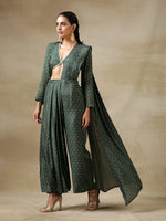 Thumbnail for trueBrowns Dark Green Bandhani Printed Silk Palazzo Stitched Saree - Distacart