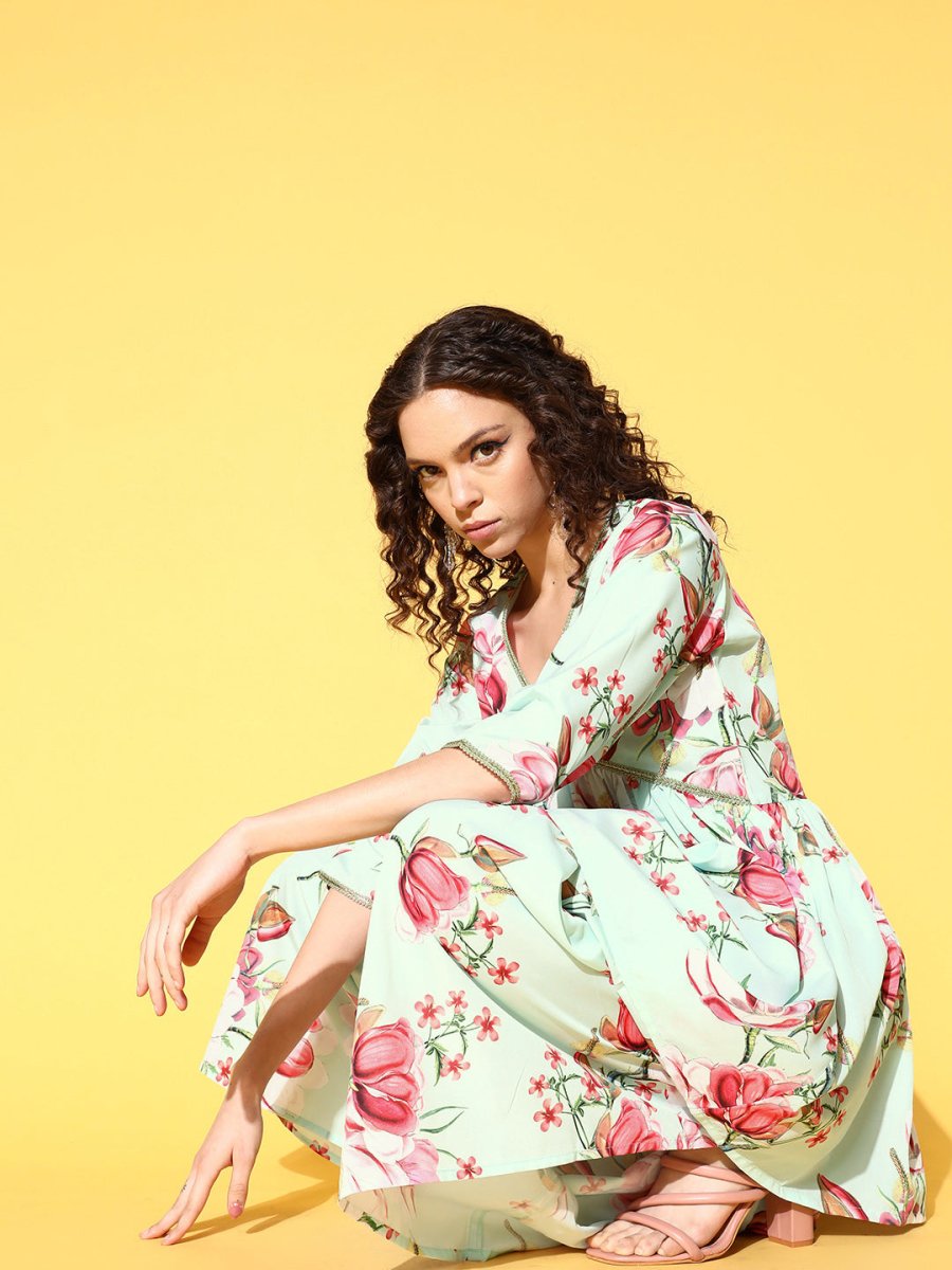 Ahalyaa Women Floral Printed Pleated Kurti with Sharara - Distacart