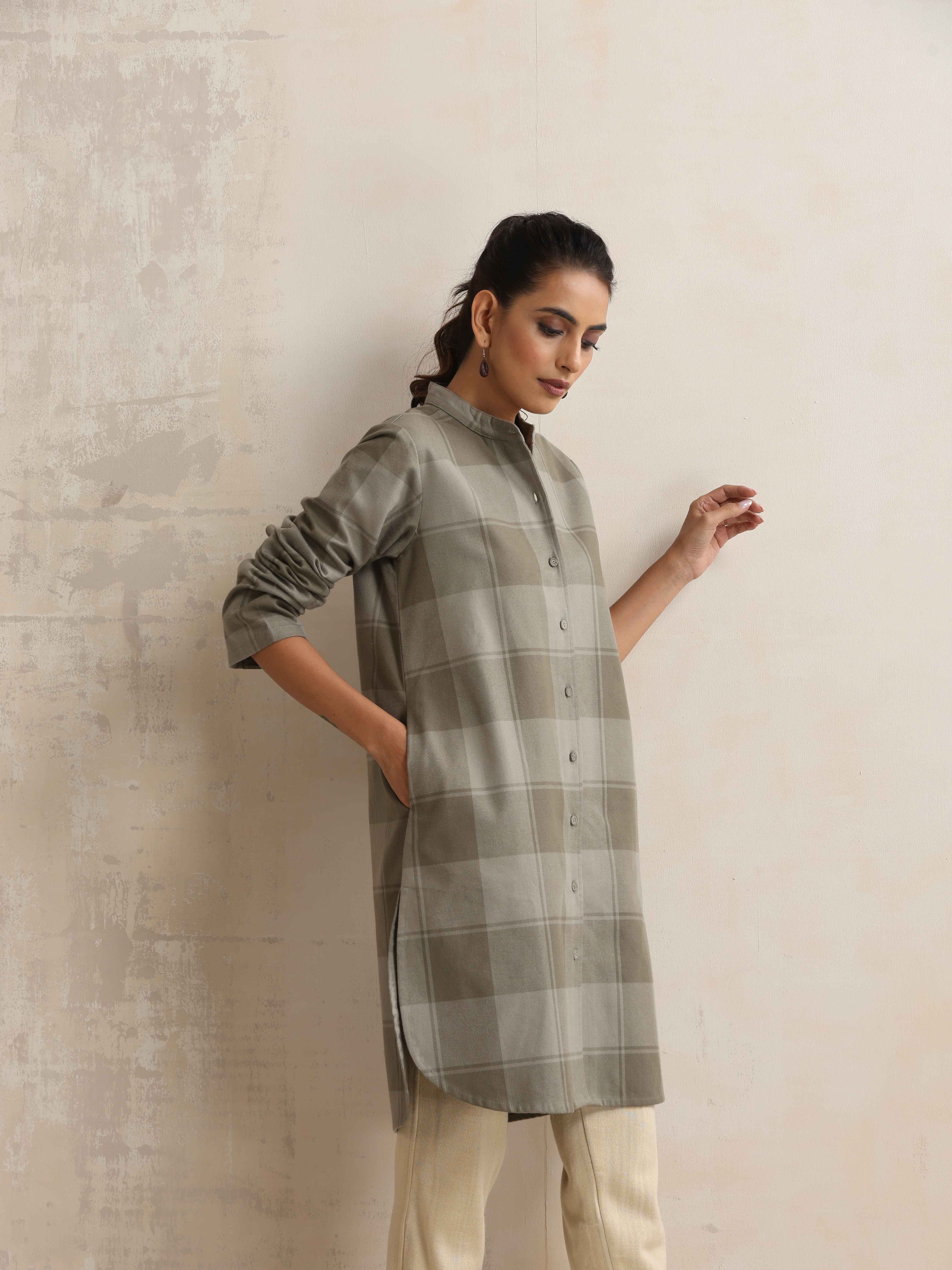 trueBrowns Green Check Winter Shirt Top - Distacart