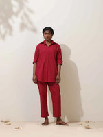 Thumbnail for trueBrowns Maroon Cotton Linen Co-Ord Set