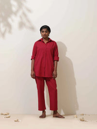 Thumbnail for trueBrowns Maroon Cotton Linen Co-Ord Set
