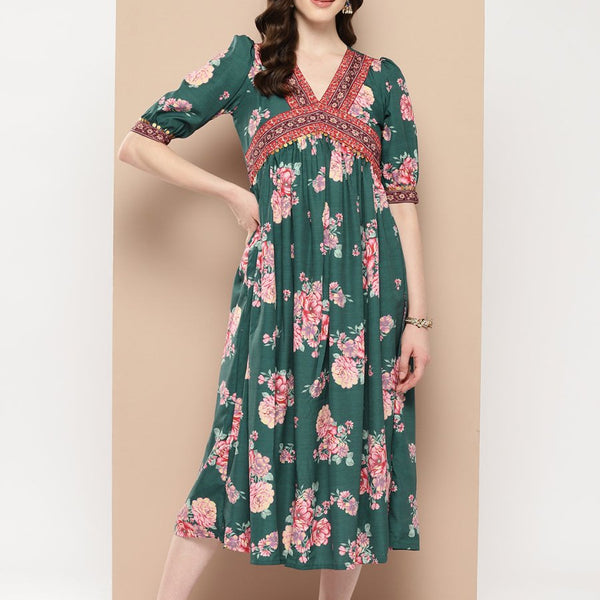 Ahalyaa Women Floral Printed Empire Ethnic Dress - Distacart