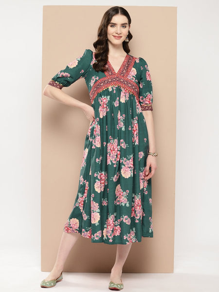 Ahalyaa Women Floral Printed Empire Ethnic Dress - Distacart